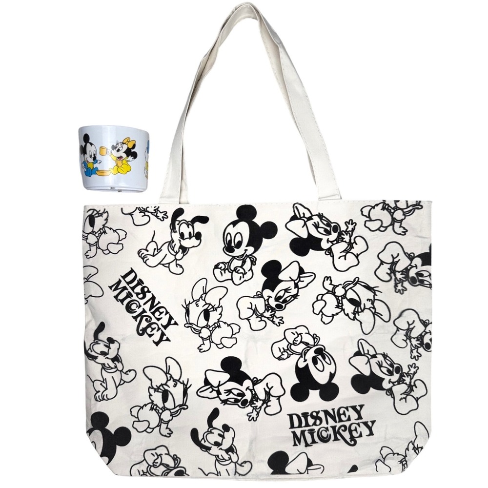 Vintage Disney Babies Mickey Minnie Donald Pluto Tote Bag 1984 Mug